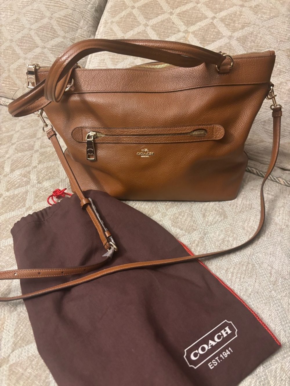 Coach Brown Leather Men's Bag with Silver Logo Tag